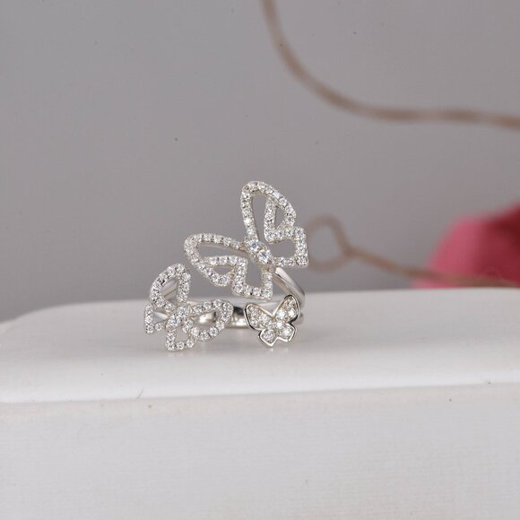 GRA Certified Butterfly Moissanite Ring 925 Sterling - Picture 2 of 10